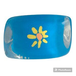 Vintage Lucite Acrylic Ring Size 7 Retro Daisy Flower Blue Yellow Orange Hippie